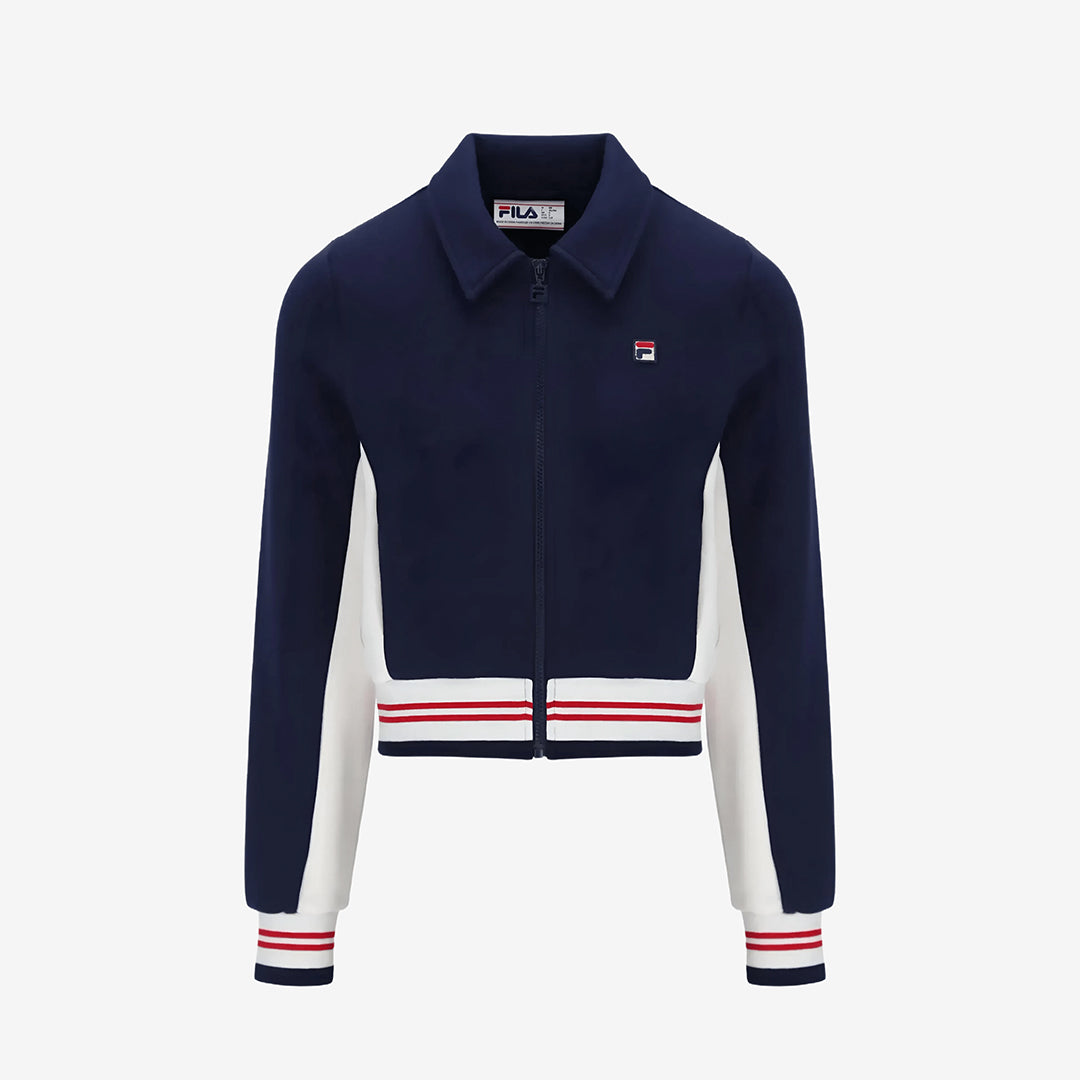 Harper Cropped Zip Up Track Top in Navy/Gardenia/Red