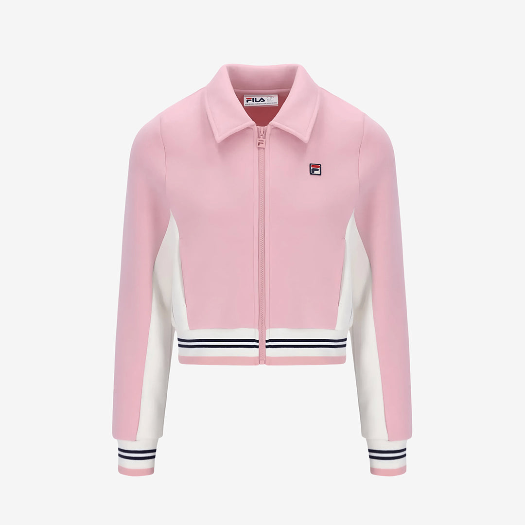 Harper Cropped Zip Up Track Top in Pink Nectar/Gardenia/Navy