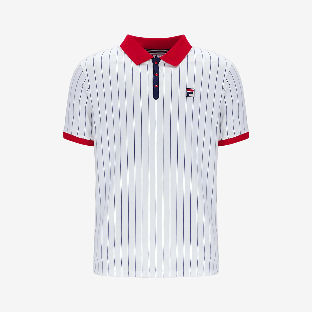 BB1 Polo Shirt In White/Red/Navy — Golden Age of Tennis