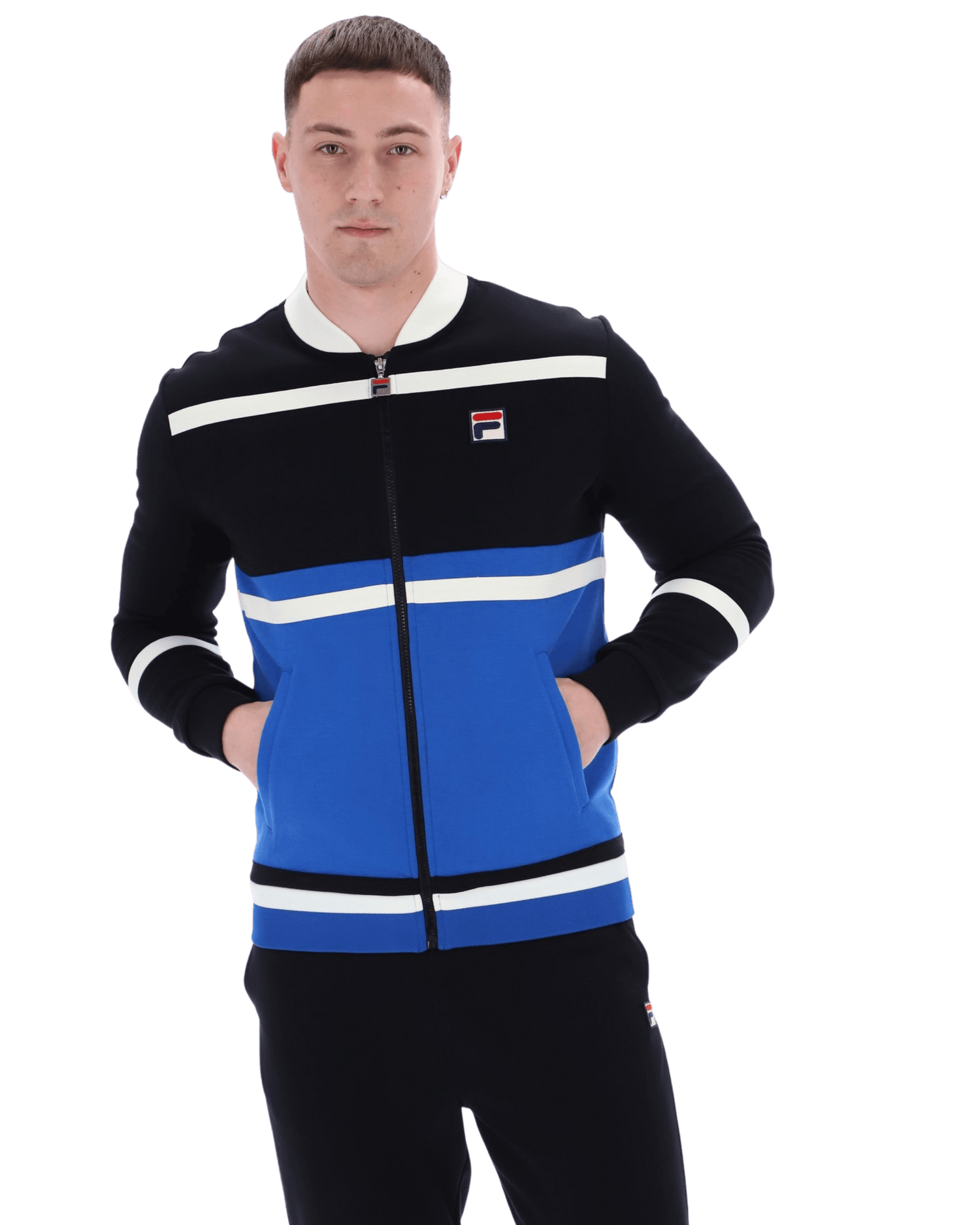 Fila Stefan Archive Cut And Sew Track Jacket In Black/Turkish Sea/Gardenia