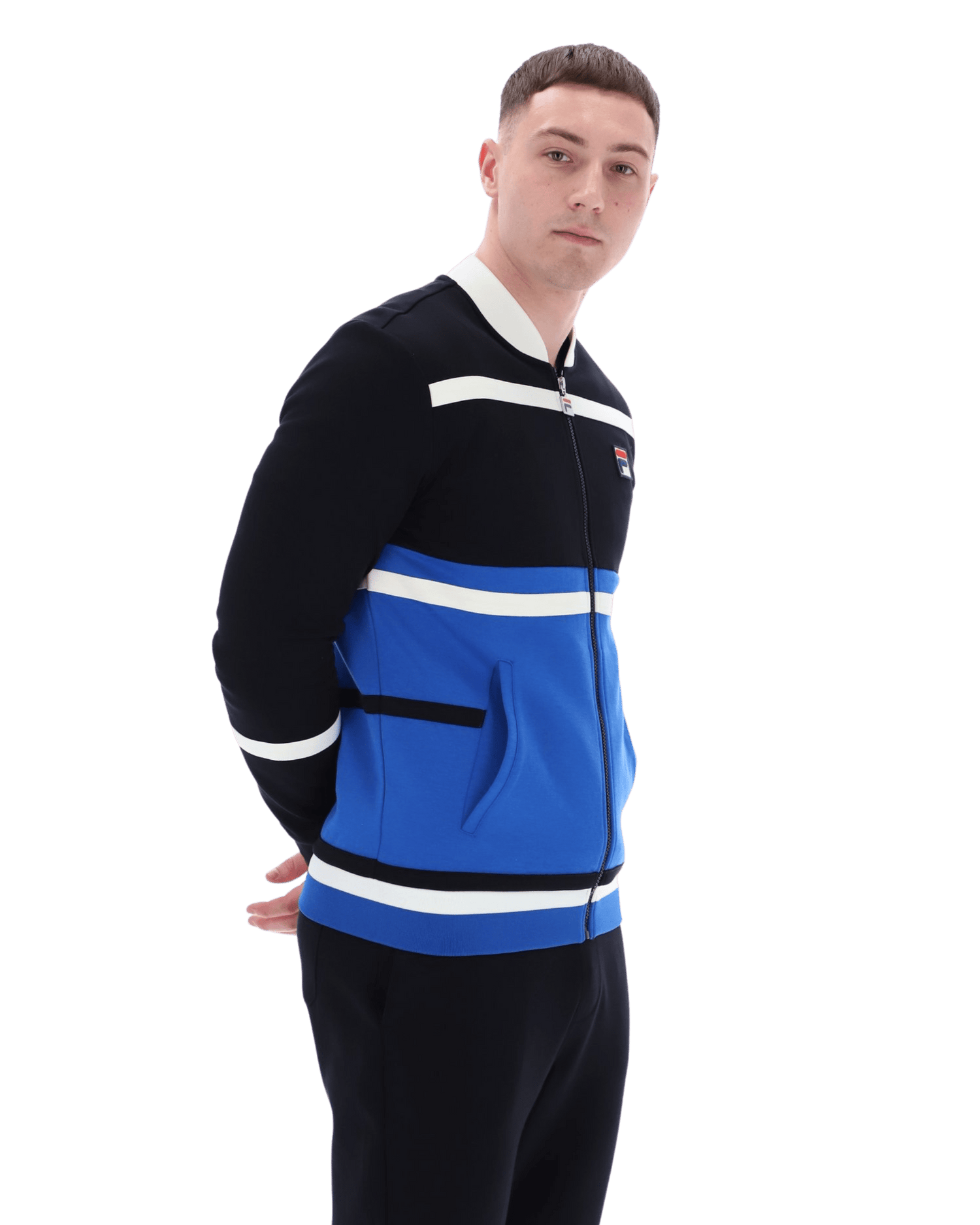 Fila Stefan Archive Cut And Sew Track Jacket In Black/Turkish Sea/Gardenia