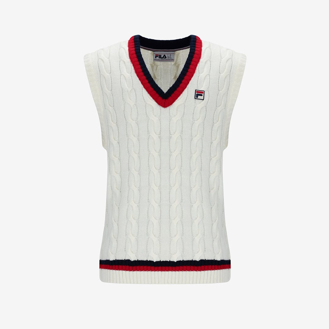 Fila Rufus Archive Cable Knit Vest In Gardenia/Navy/Red — Golden