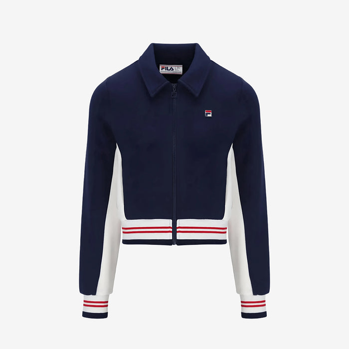Harper Cropped Zip Up Track Top in Navy/Gardenia/Red
