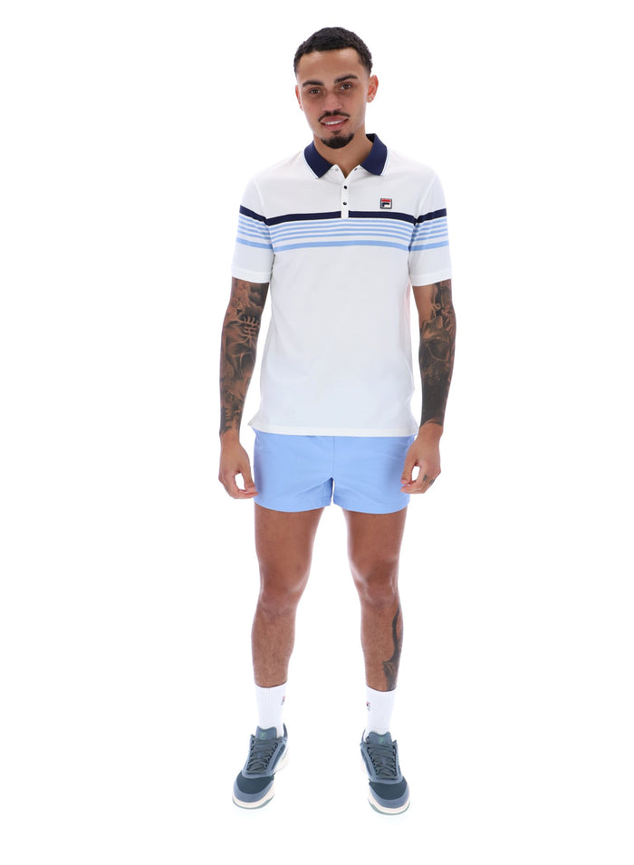 Francis Yarn Dye Stripe Polo In White/Fila Navy/Vista Blue