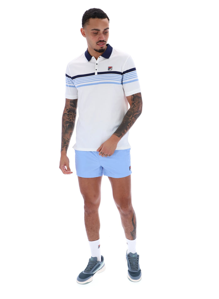 Francis Yarn Dye Stripe Polo In White/Fila Navy/Vista Blue