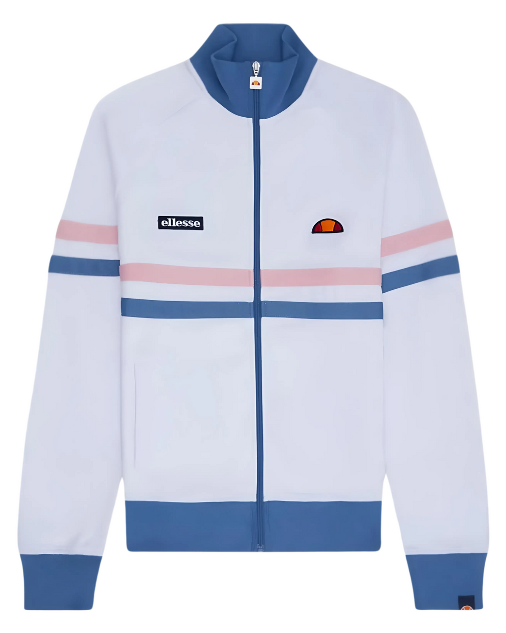 Ellesse Rimini Track Top In White/DarkBlue/Light Pink