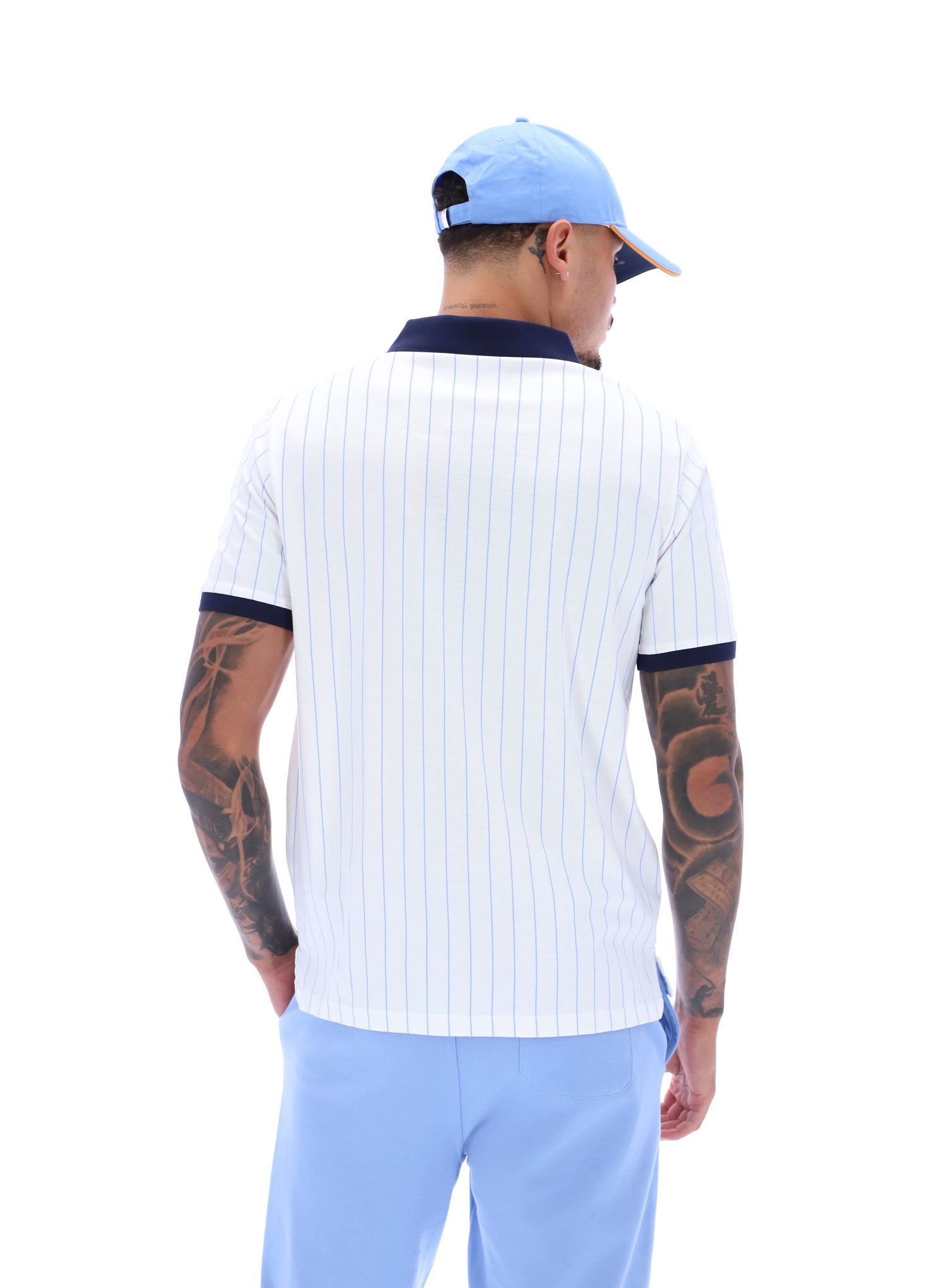 BB1 Classic Vintage Striped Polo In White/Fila Navy/Vista Blue