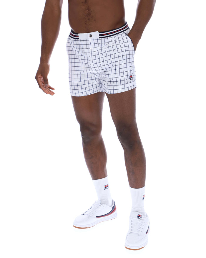 Hightide Terry Pocket Check Stripe Shorts in White