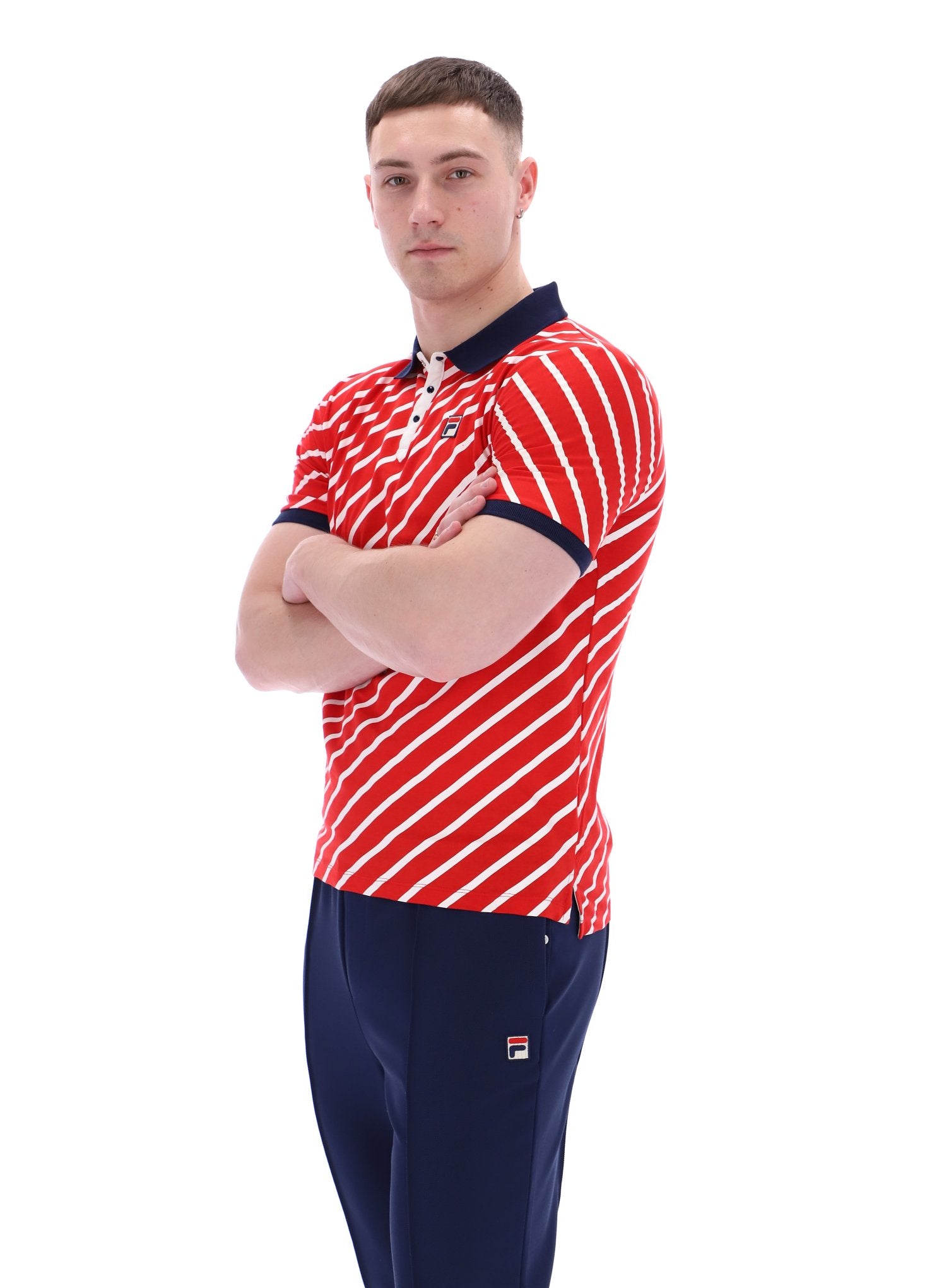 Jaye Diagonal Stripe Polo In Fila Red/Gardenia/Fila Navy