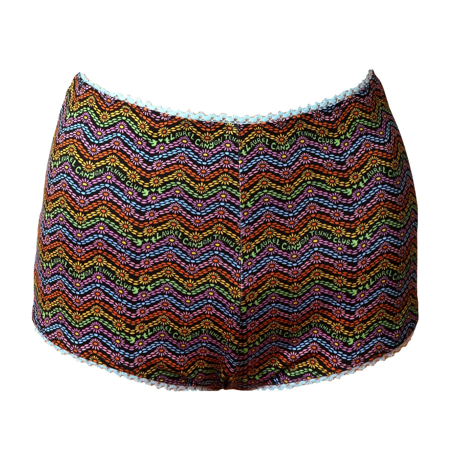 1972 Tennis Bikini Bottoms in Black Rainbow Print