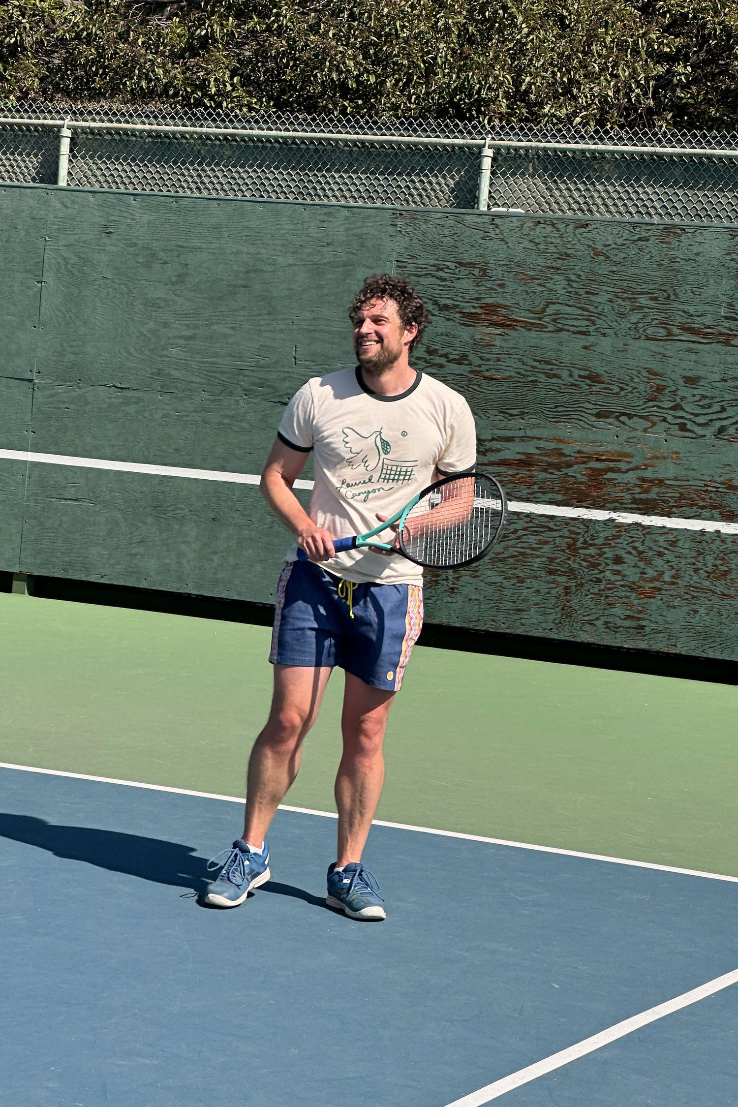 Unisex Laurel Canyon Peace Dove Tennis Ringer Tee in Cream / Dark Green