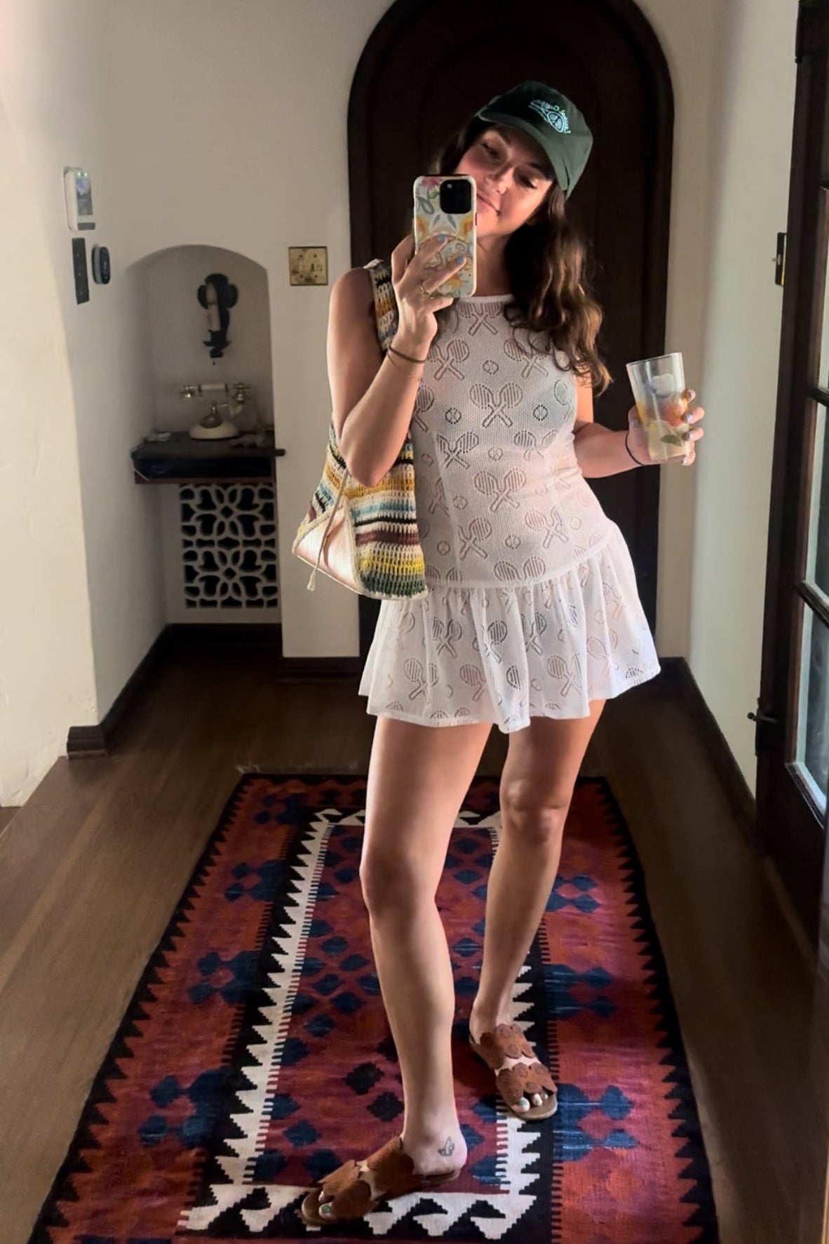White Lace Tennis Dress with Vintage Drop-Waist Silhouette