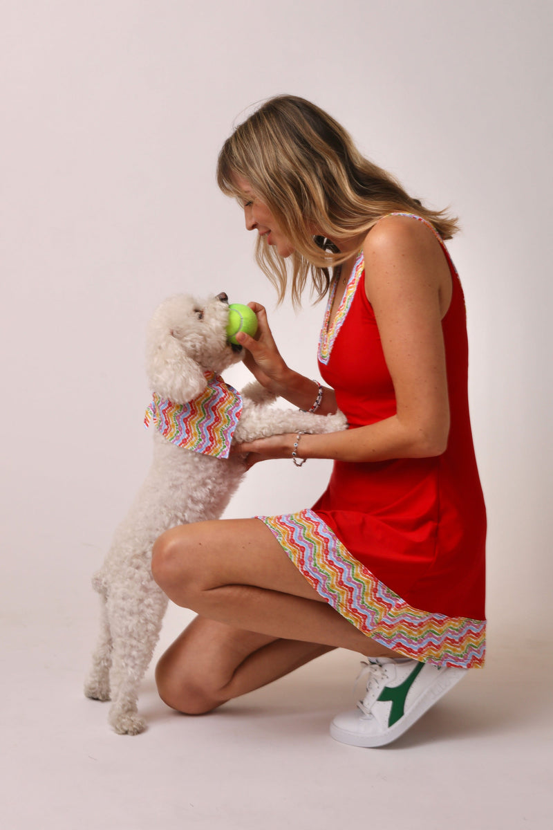 1972 Tennis Active Dress with Built-in Bra & Shorts in Red