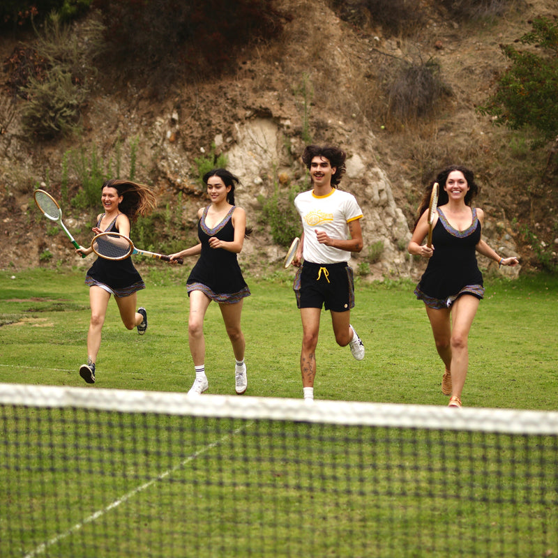 1972 Tennis Active Dress with Built-in Bra & Shorts in Black