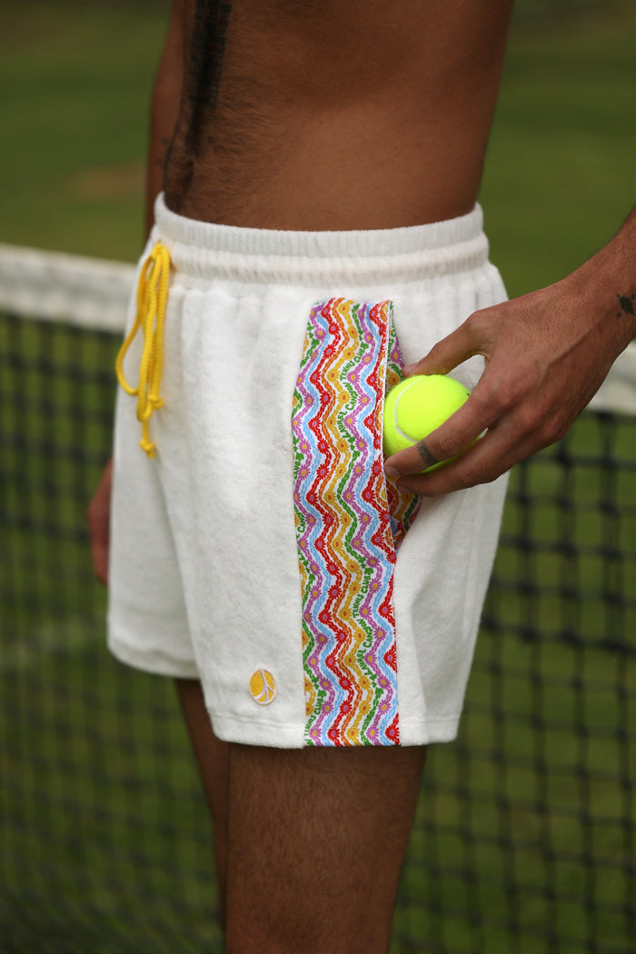 1972 Unisexy Tennis Shorts in White Terrycloth