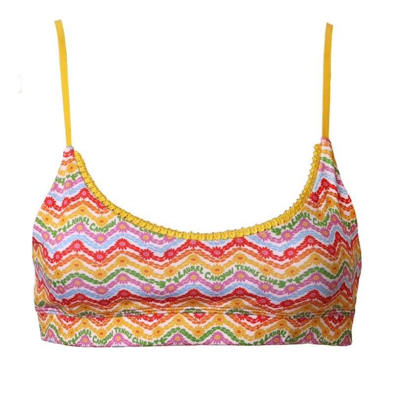 1972 Tennis Bikini Bralette in White Rainbow Print
