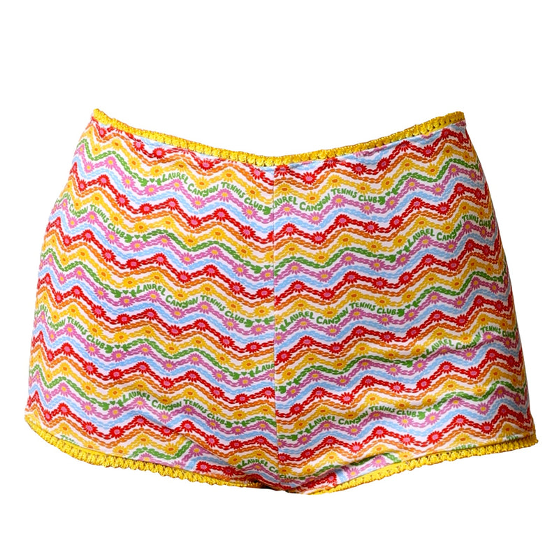 1972 Tennis Bikini Bottoms in White Rainbow Print