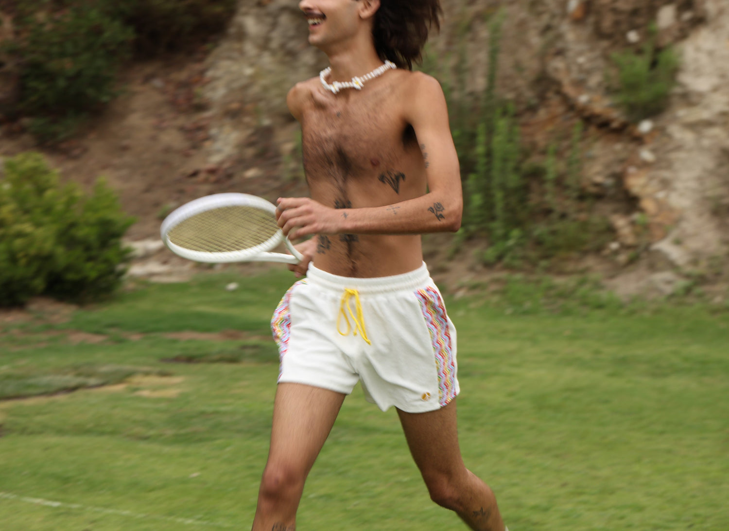 1972 Unisexy Tennis Shorts in White Terrycloth