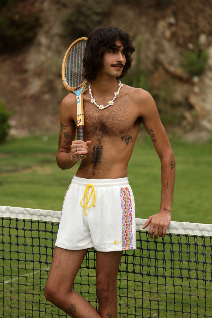 1972 Unisexy Tennis Shorts in White Terrycloth