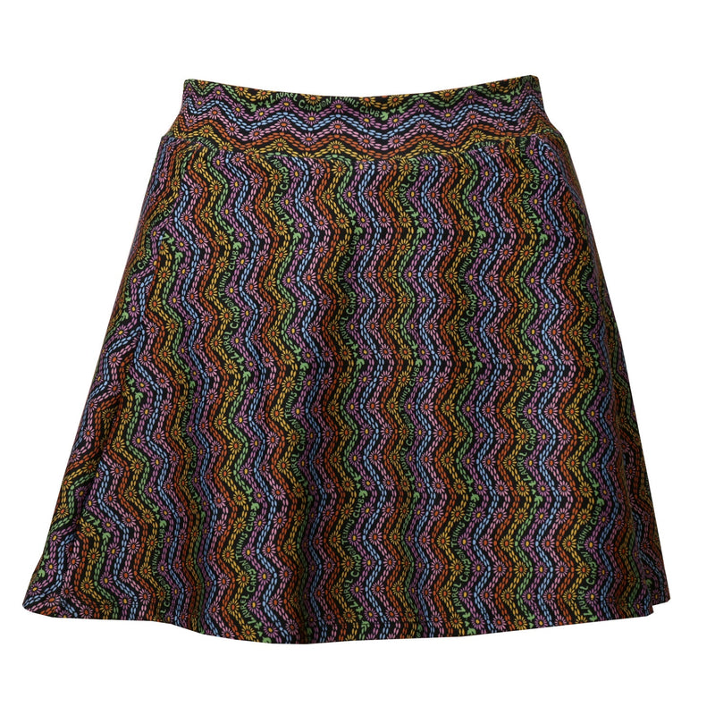 1972 Tennis Skirt with Pockets in Black Rainbow Print