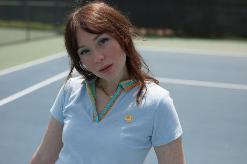 Terrycloth Crochet Women's Polo in Blue