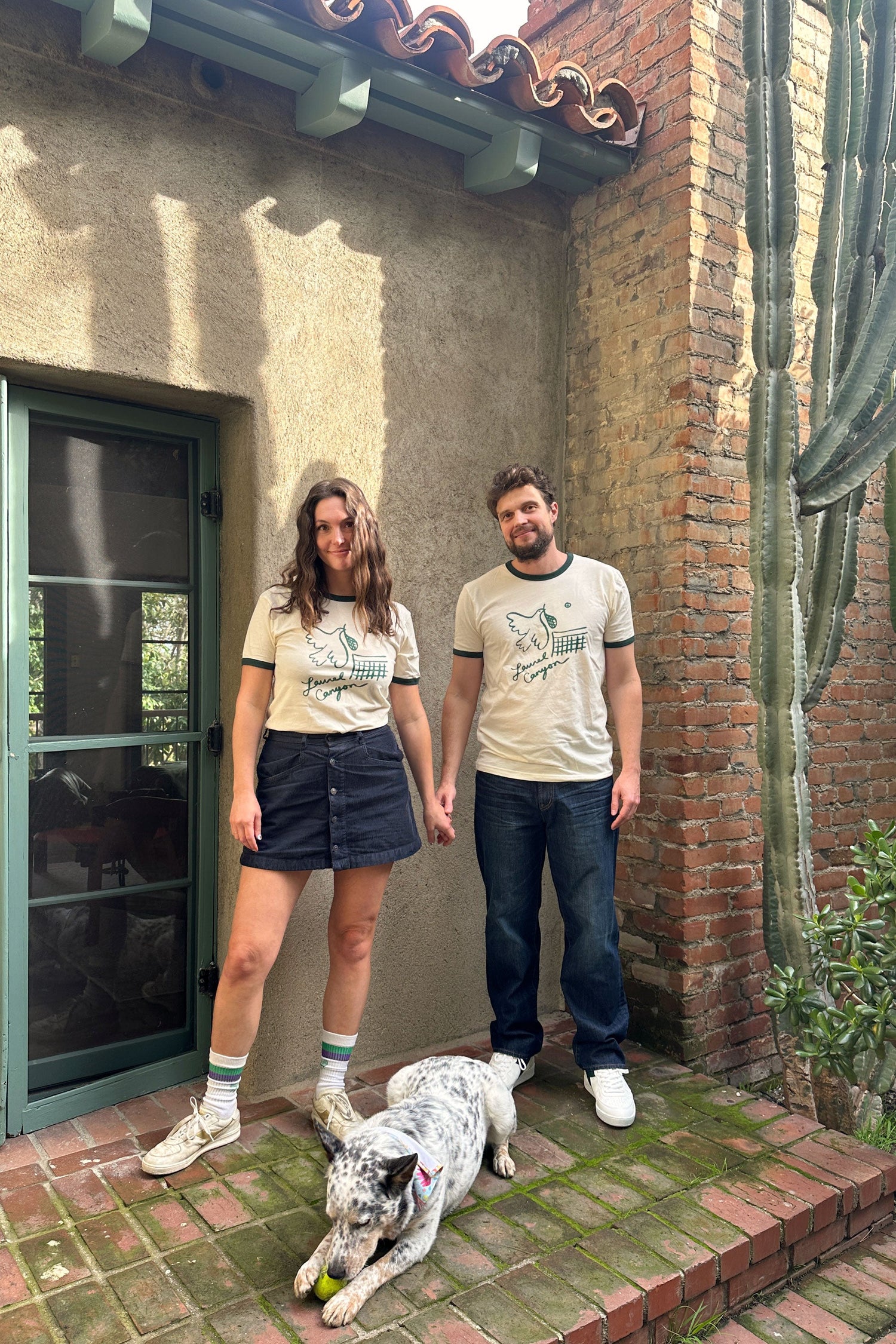 Unisex Laurel Canyon Peace Dove Tennis Ringer Tee in Cream / Dark Green