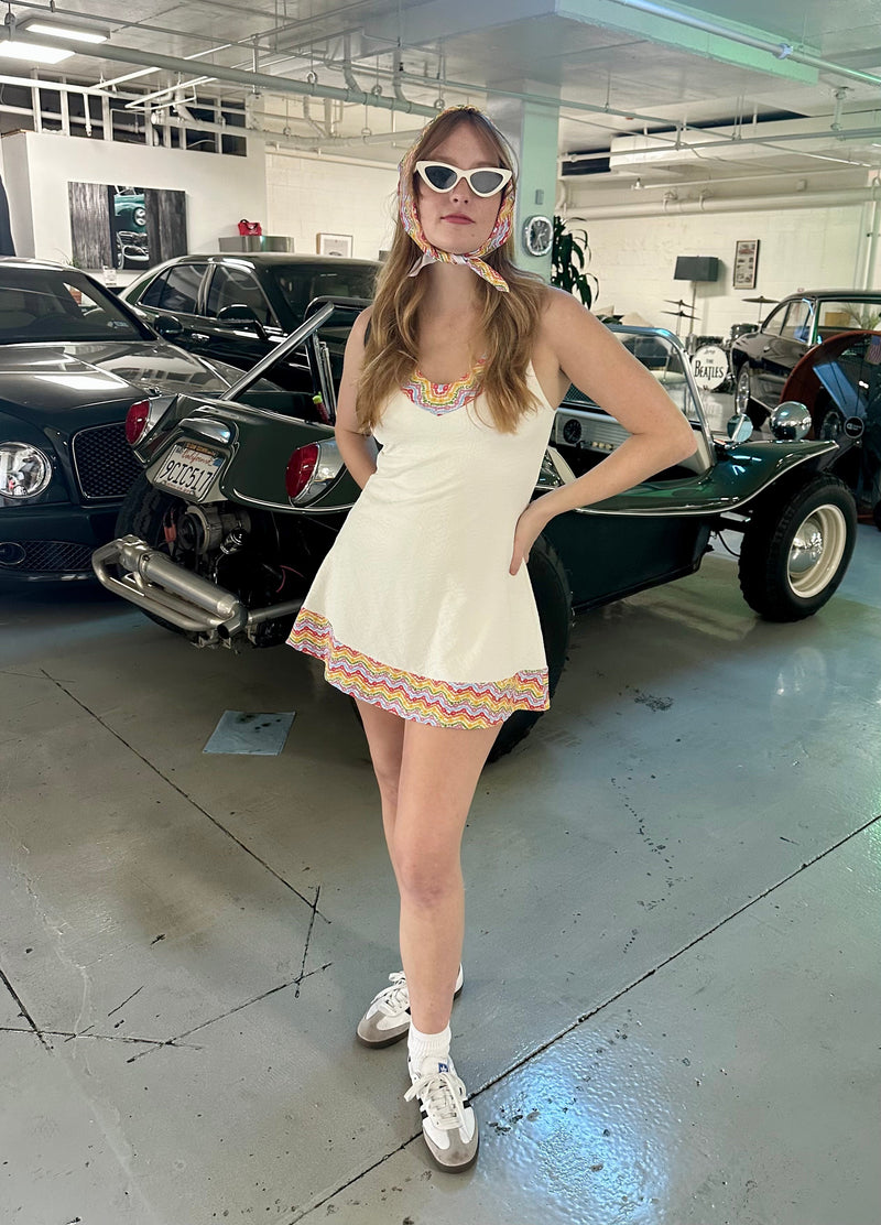 1972 Tennis Active Dress with Built-in Bra & Shorts in White