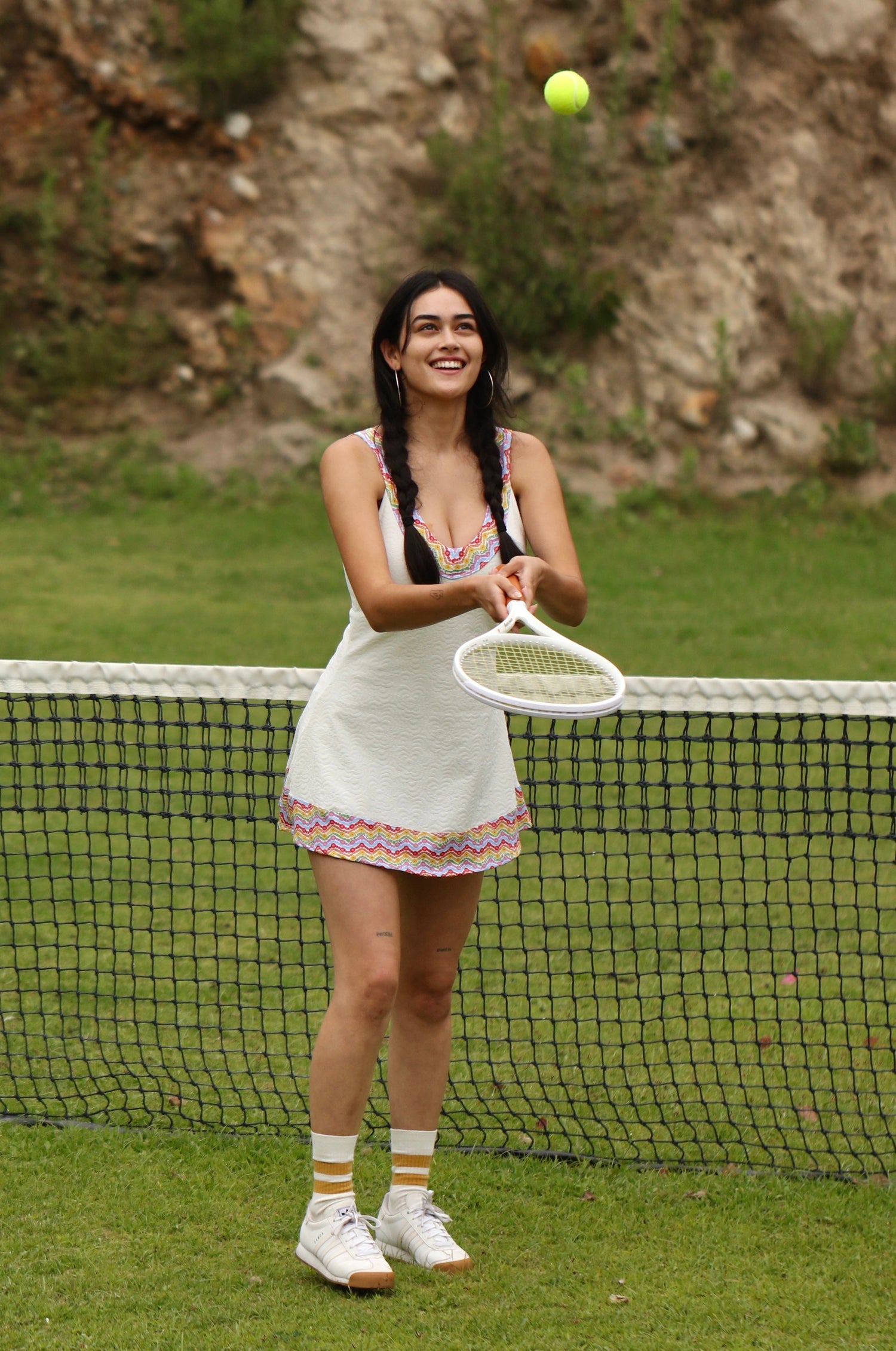 1972 Tennis Active Dress with Built-in Bra & Shorts in White