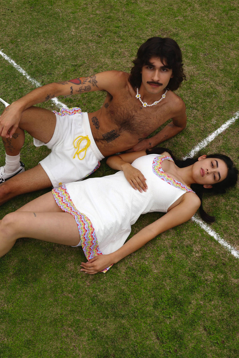 1972 Tennis Active Dress with Built-in Bra & Shorts in White