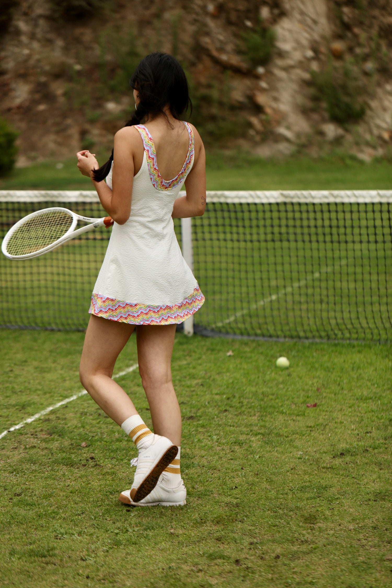 1972 Tennis Active Dress with Built-in Bra & Shorts in White