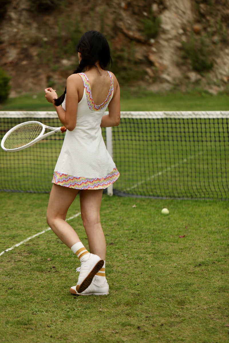1972 Tennis Active Dress with Built-in Bra & Shorts in White