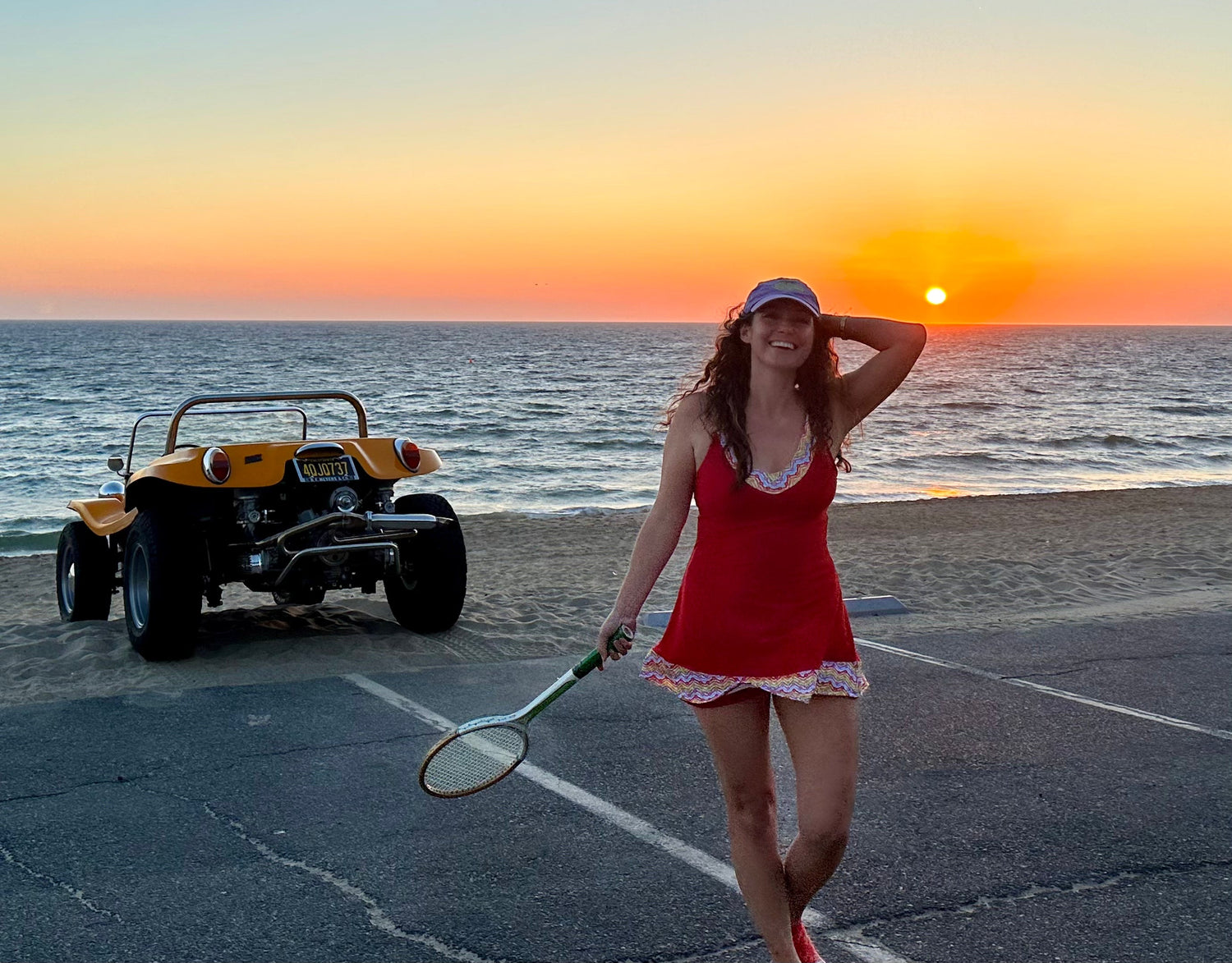 1972 Tennis Active Dress with Built-in Bra & Shorts in Red