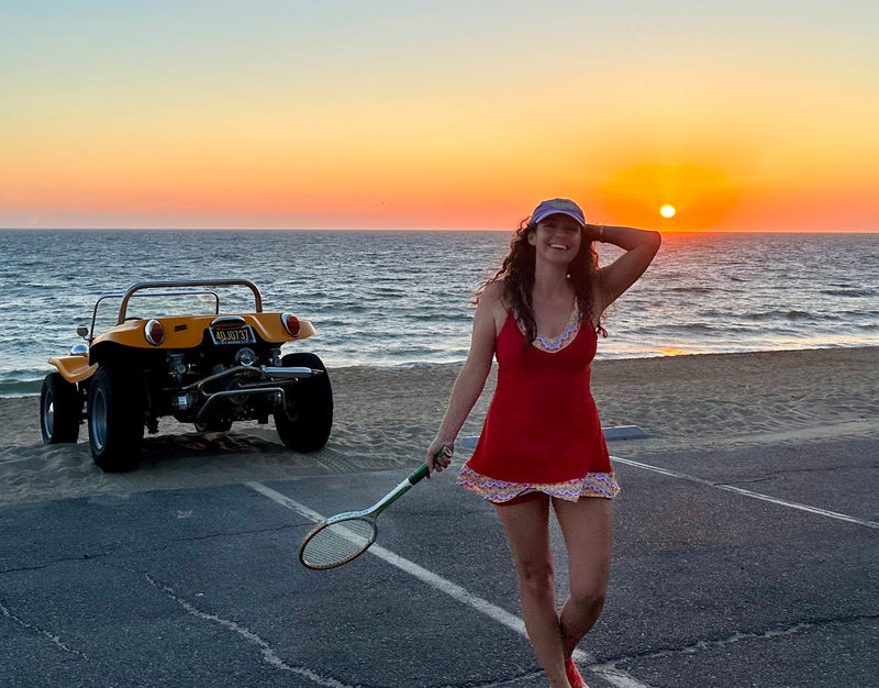 1972 Tennis Active Dress with Built-in Bra & Shorts in Red