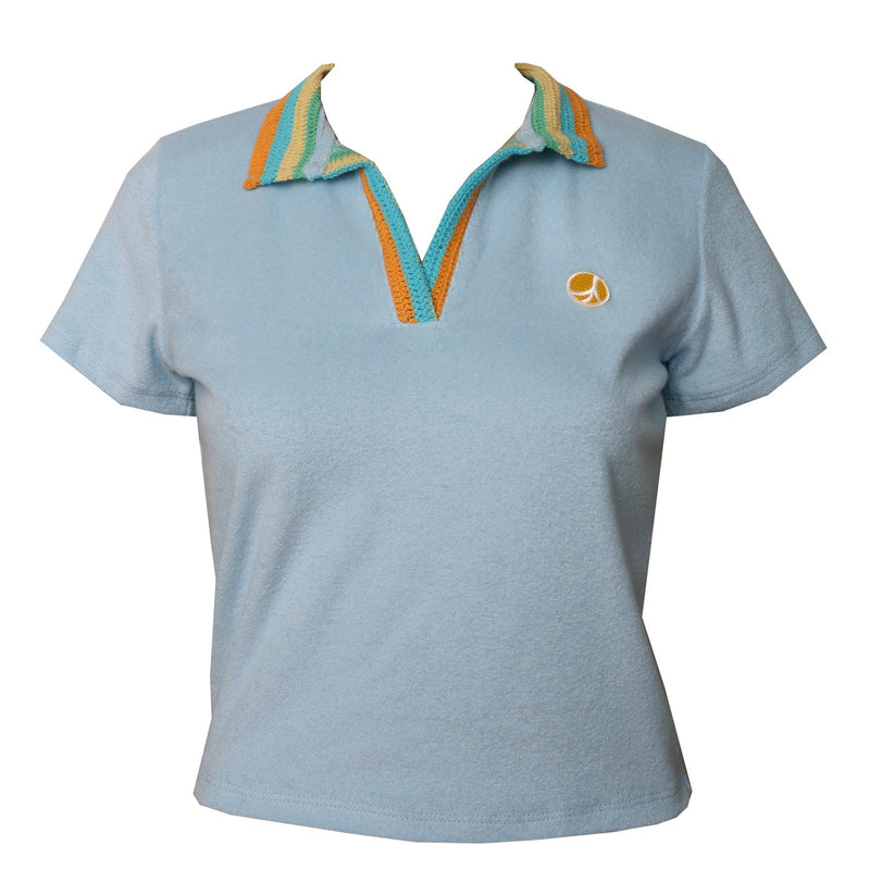 Terrycloth Crochet Women's Polo in Blue