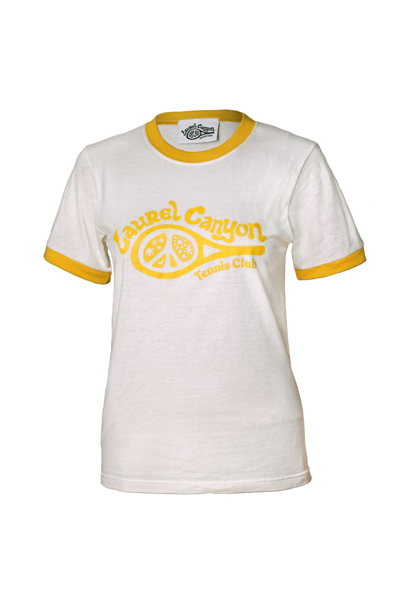 Unisex Laurel Canyon Tennis Club Ringer Tee in Vintage White / Mellow Yellow