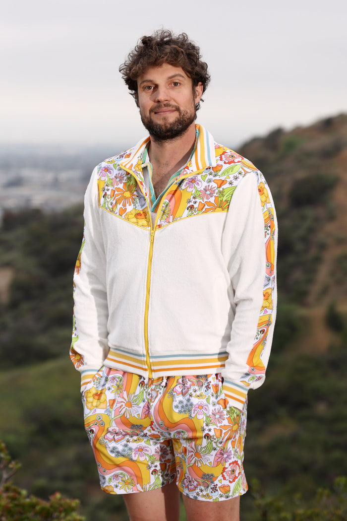 Melty Racquet Floral Printed Unisexy White Track Jacket