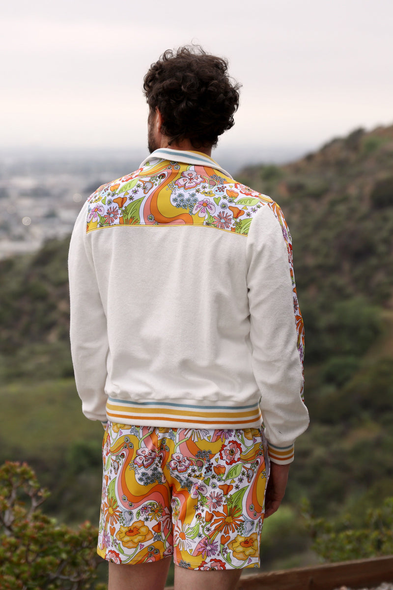 Melty Racquet Floral Printed Unisexy White Track Jacket