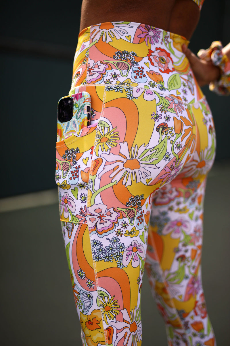 Melty Racquet Floral Printed Leggings with Pockets