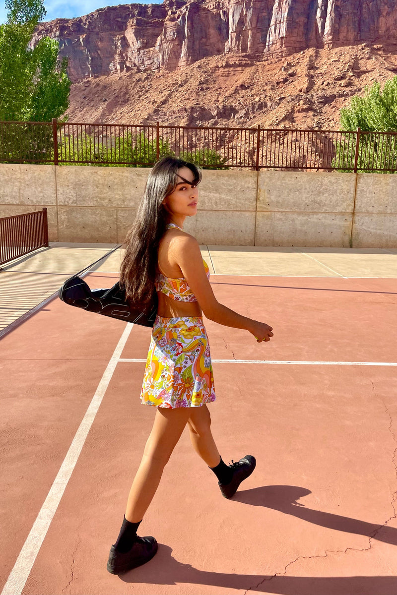 Melty Racquet Floral Printed Tennis Skirt with Pockets