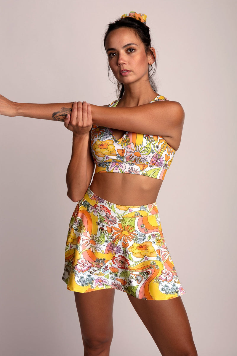 Melty Racquet Floral Printed Tennis Skirt with Pockets