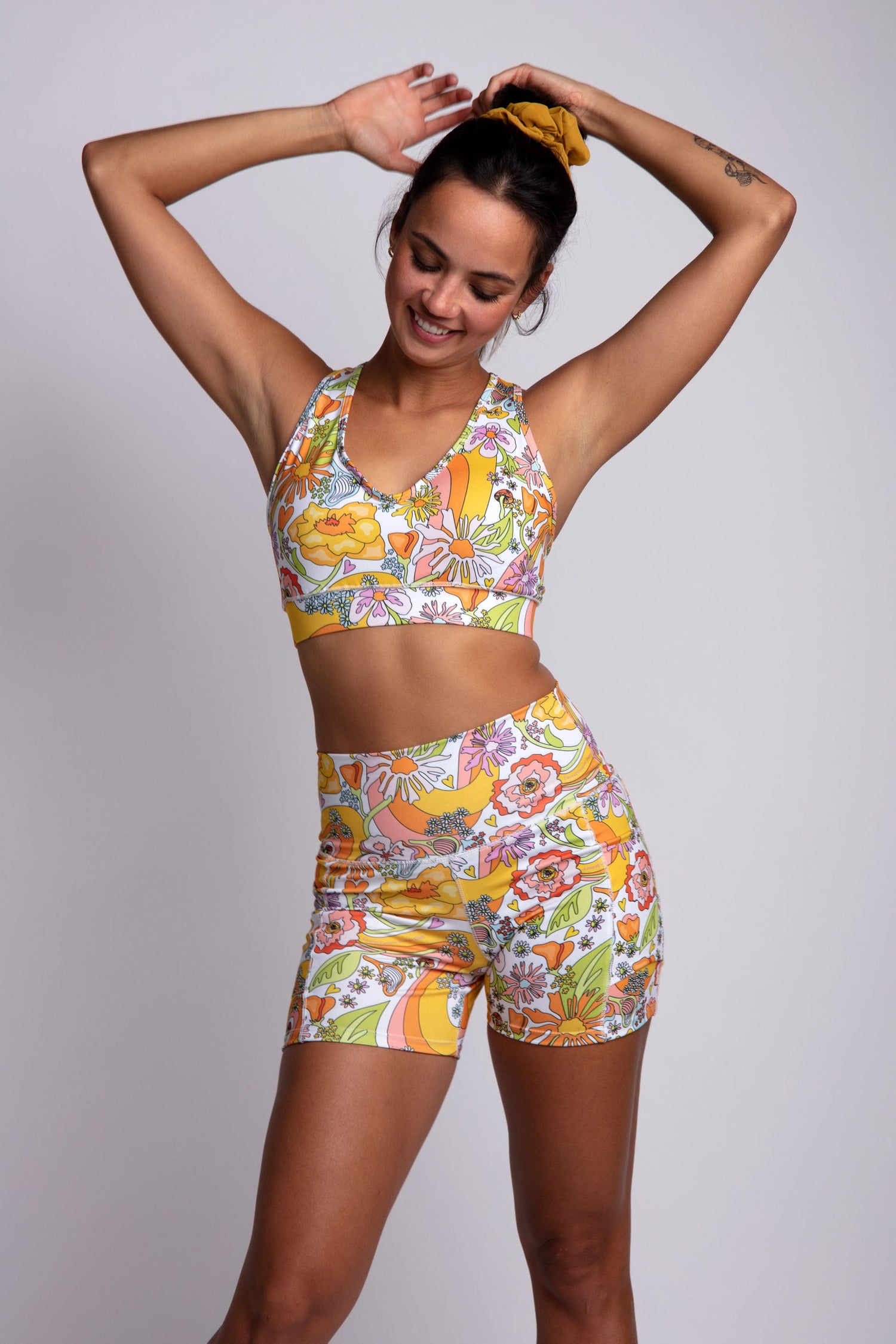 Melty Racquet Floral Printed Biker Shorts