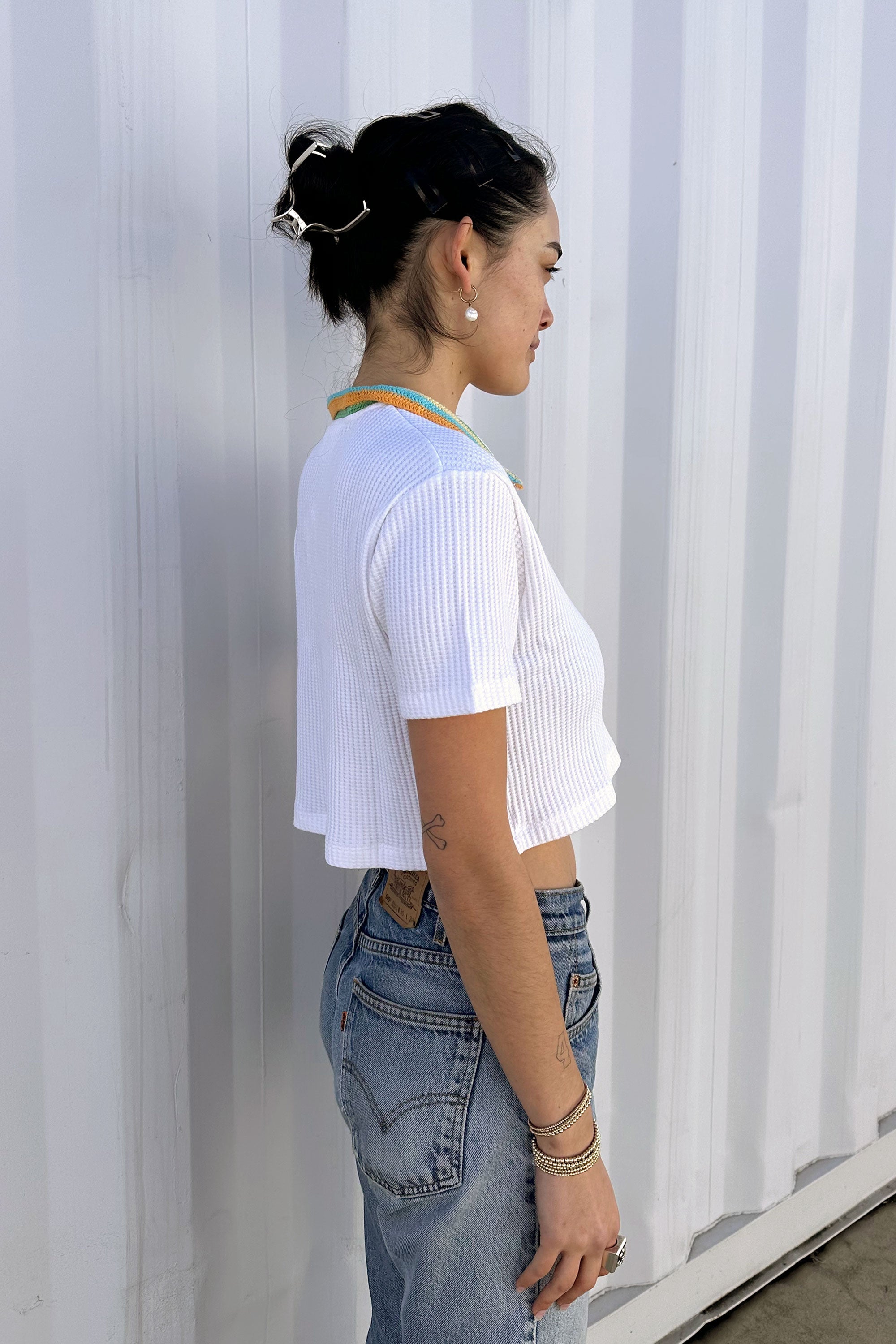 Cotton Knit Crochet Polo - Boxy Crop Top — Golden Age of Tennis