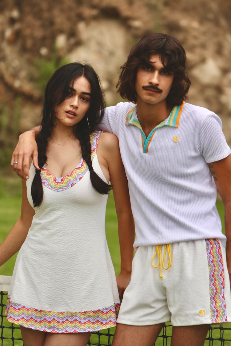 1972 Tennis Active Dress with Built-in Bra & Shorts in White