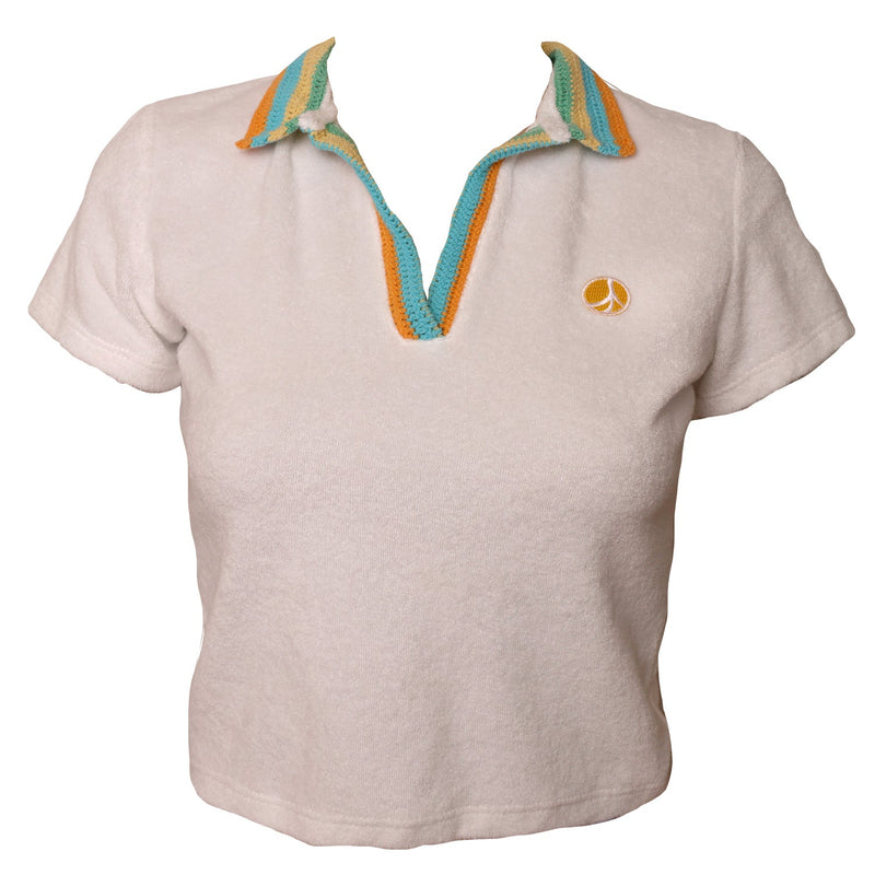 Terrycloth Crochet Women's Polo in White