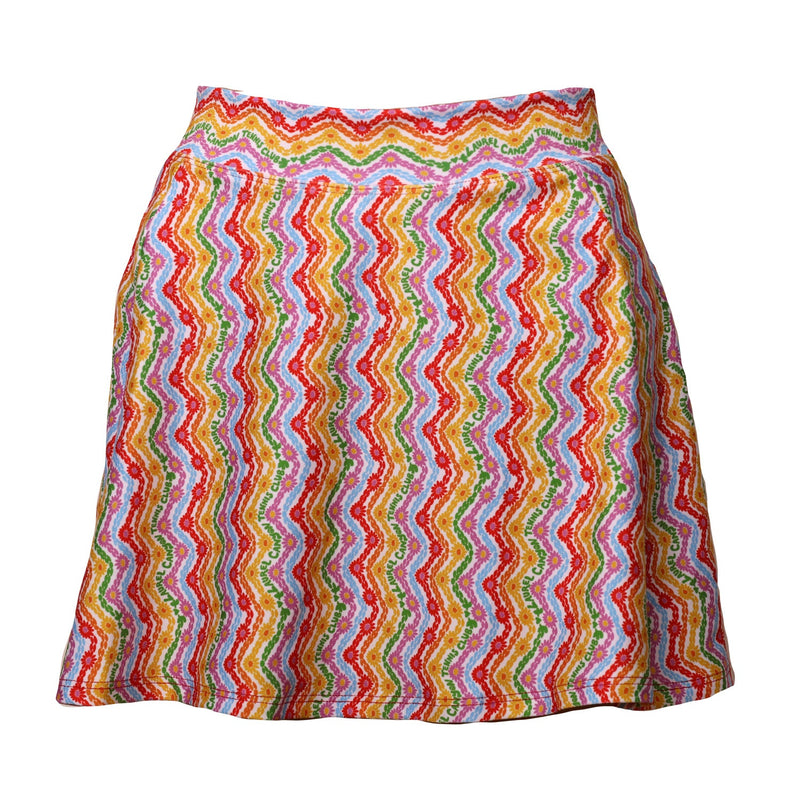 1972 Tennis Skirt with Pockets in White Rainbow Print