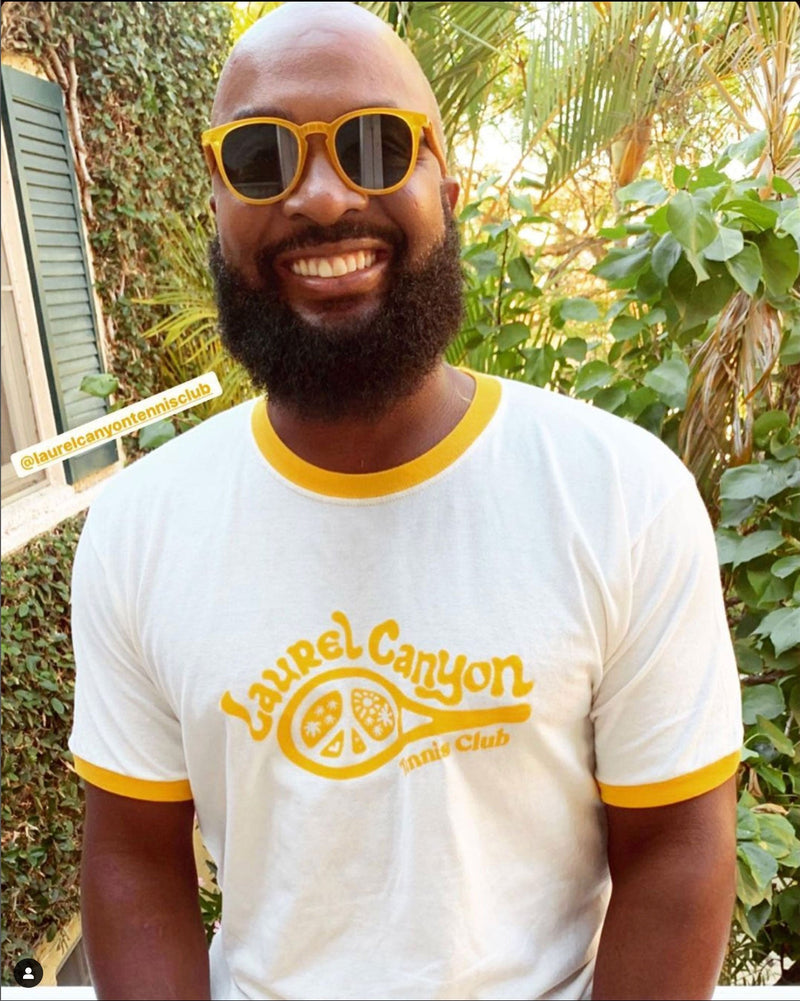 Unisex Laurel Canyon Tennis Club Ringer Tee in Vintage White / Mellow Yellow