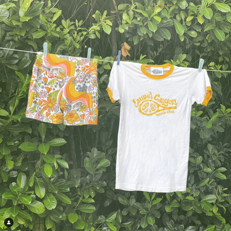 Unisex Laurel Canyon Tennis Club Ringer Tee in Vintage White / Mellow Yellow