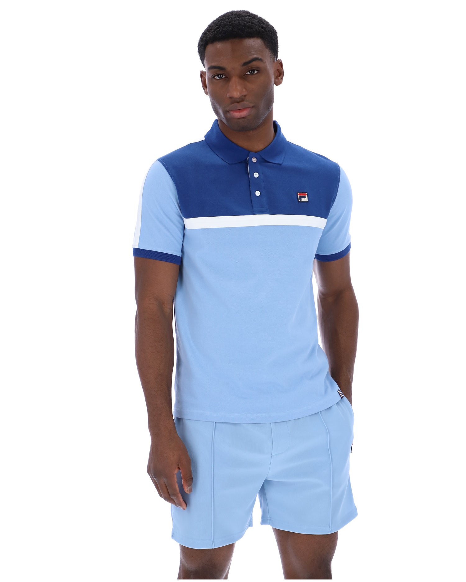 Mattia Contrast Panel Polo Shirt in Frozen Fjord/Limoges/White