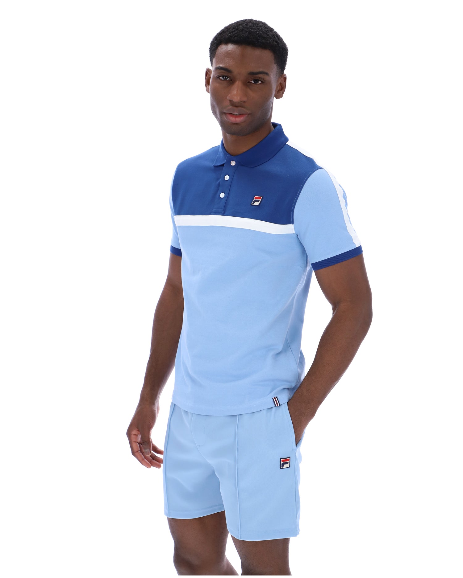 Mattia Contrast Panel Polo Shirt in Frozen Fjord/Limoges/White
