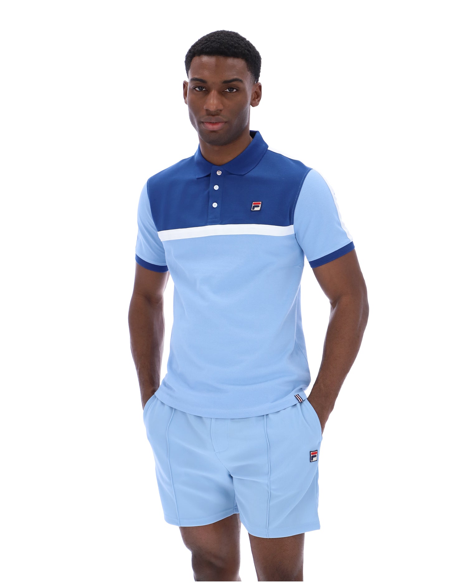 Mattia Contrast Panel Polo Shirt in Frozen Fjord/Limoges/White